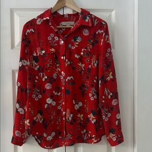 LOFT Red Floral Button Down Shirt
